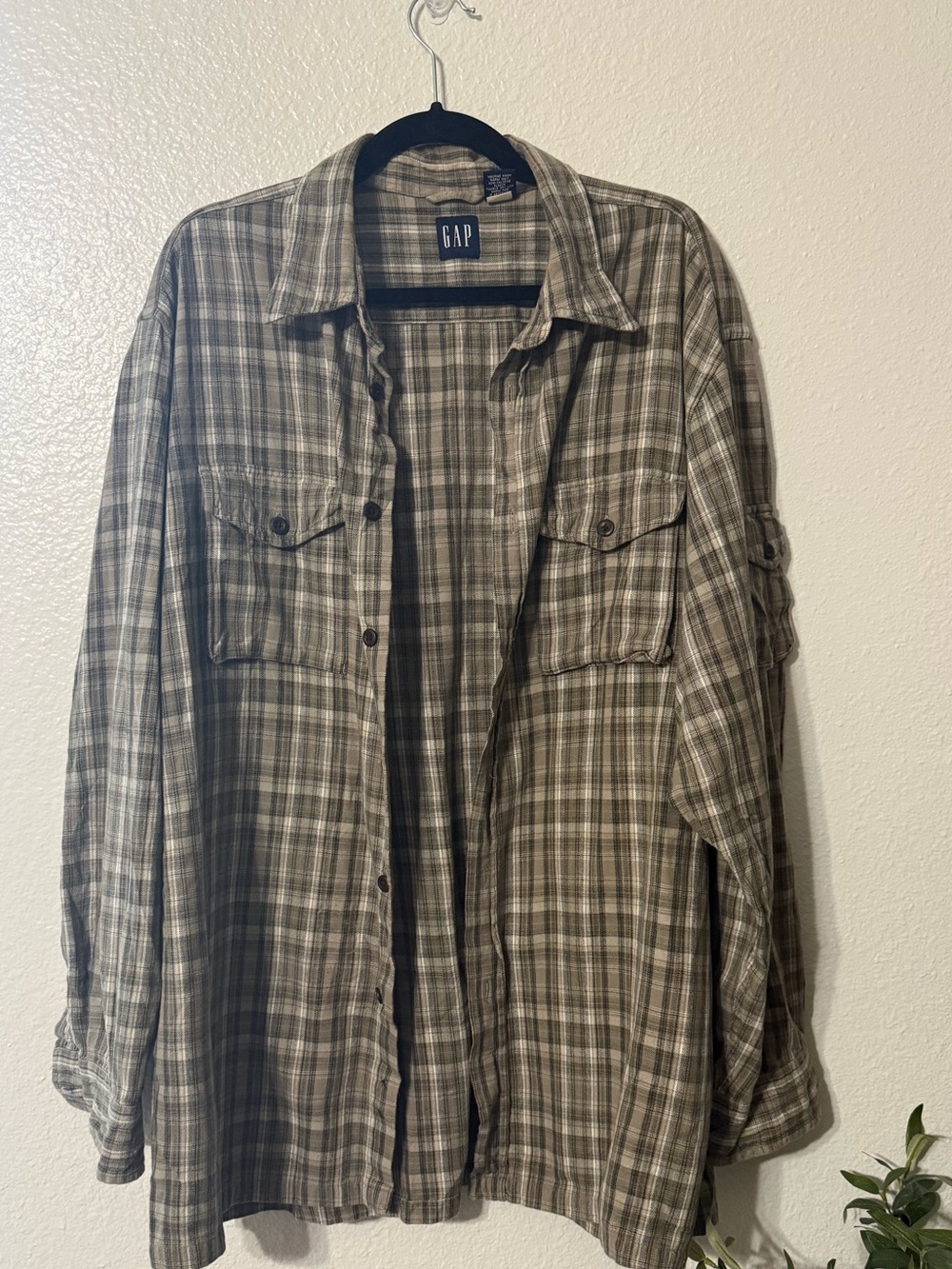 Vintage 90s GAP Plaid Flannel Shirt Men's Large Brown Earth Tone Grunge May 1999